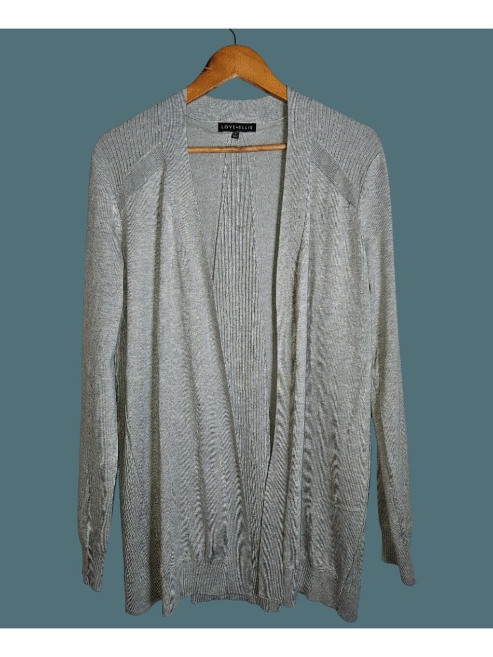 Love Ellie Long Open Front Knit Gray Cardigan Women Large - Picture 2 of 6